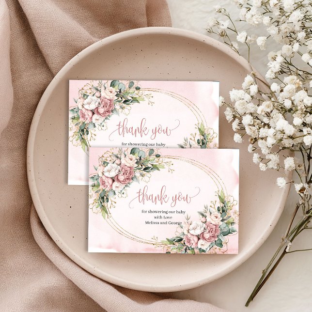 Chic Light Pink Floral Eucalyptus Thank You Card Tack Kort (Chic Light Pink Floral Eucalyptus Thank You Card)