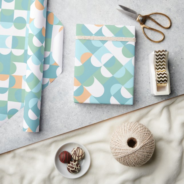 Chic Light Teal Blue Grönt Circles Art Mönster Presentpapper (Hantverk)