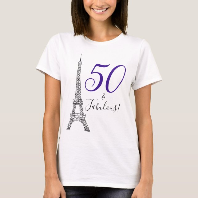 Chic Lila 50 & Fabulous Paris Eiffel Torn T Shirt (Framsida)