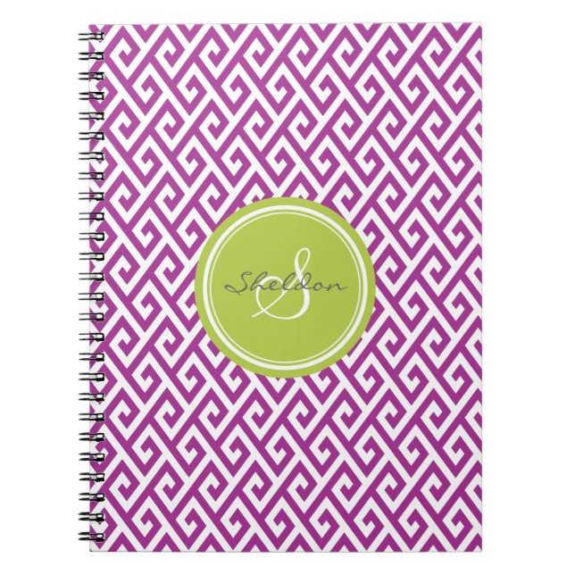 Chic lila abstrakt geometrisk mönster monogram anteckningsbok (Framsidan)
