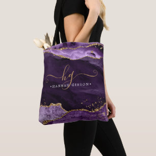 Chic Lila Agate Monogram Guld Glitter Tygkasse