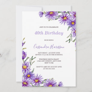 Chic Lila Aster Blommigt Botaniskt födelsedag Inbjudningar