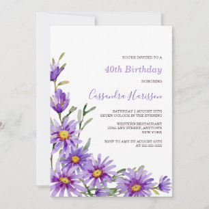 Chic Lila Aster Blommigt Födelsedag Inbjudningar
