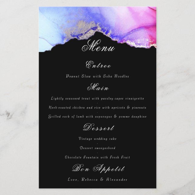 Chic Lila Black Bröllop Menu (Framsida)