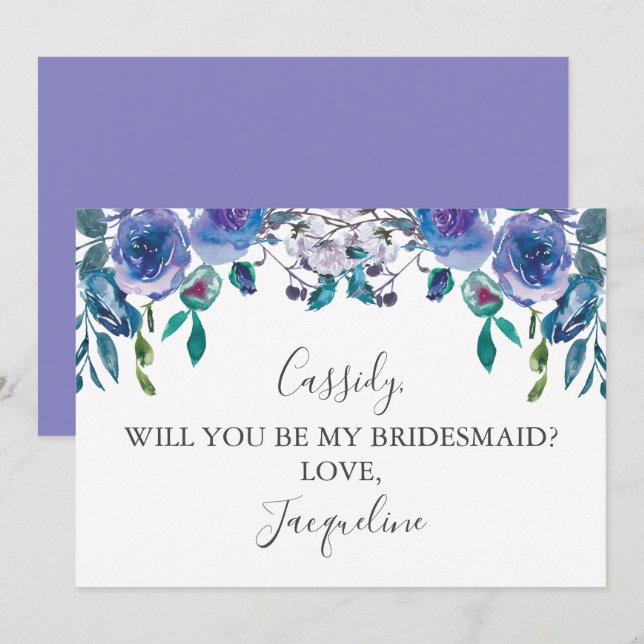 Chic Lila Blommigt blir du min bridesaid Inbjudningar (Fram/baksida)