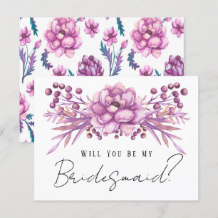 Chic Lila Blommigt blir du min bridesaid Vykort