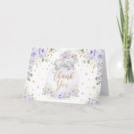 Chic Lila Blommigt Elephant Baby Shower Tack Kort