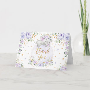 Chic Lila Blommigt Elephant Baby Shower Tack Kort