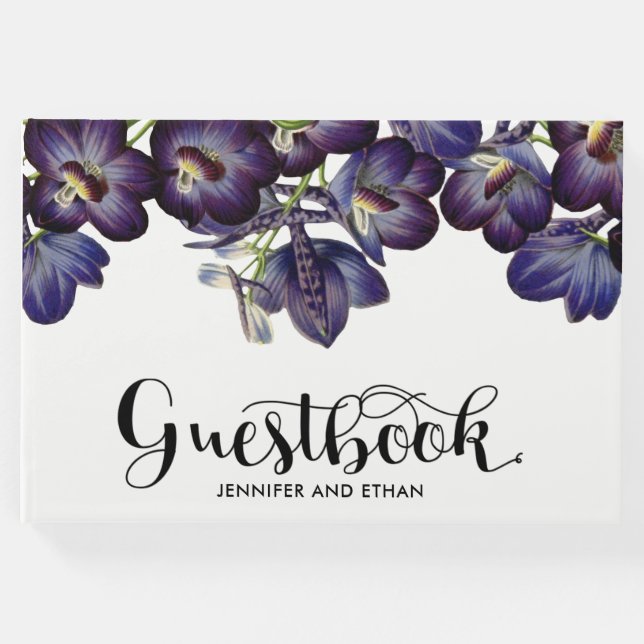 Chic Lila Blommigt Photo Bröllop Gästböcker (Framsida)