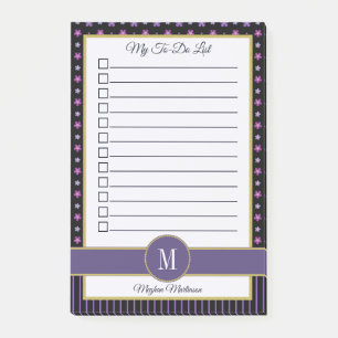 Chic Lila Blommigt Rand Monogram Namn to Do List Post-it Block