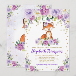 Chic Lila Blommigt Woodland Fox Flicka Shower Inbjudningar