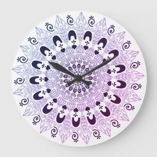 Chic Lila Blue Mandala Flower Design Stor Klocka