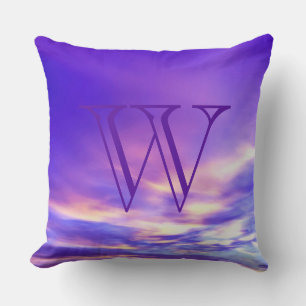 Chic Lila Blue Rosa Clouds Monogram Dekorativ kudd Kudde