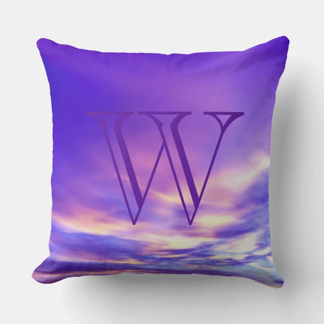 Chic Lila Blue Rosa Clouds Monogram Dekorativ kudd Kudde (Framsida)