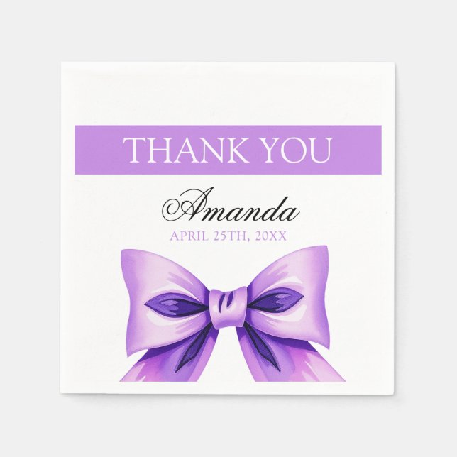 Chic Lila Bow Coquette Girl Sweet 16 Birthday Pappersservett (Framsidan)