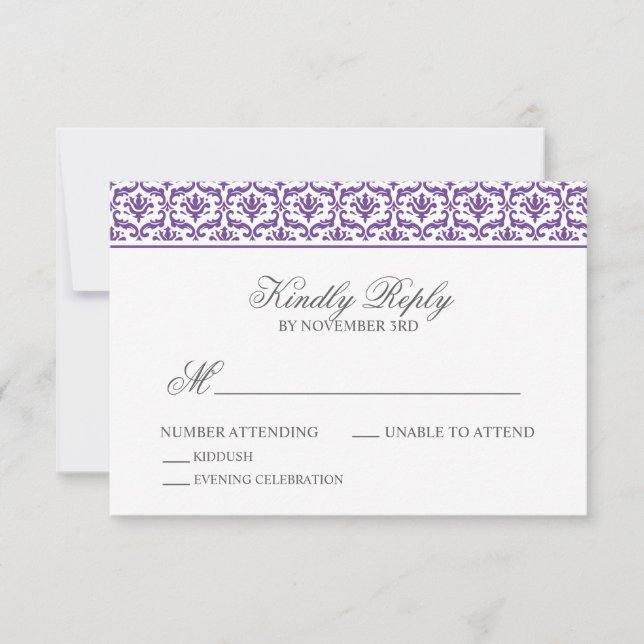 Chic Lila Damask Bat mitzvah OSA Kort (Framsida)