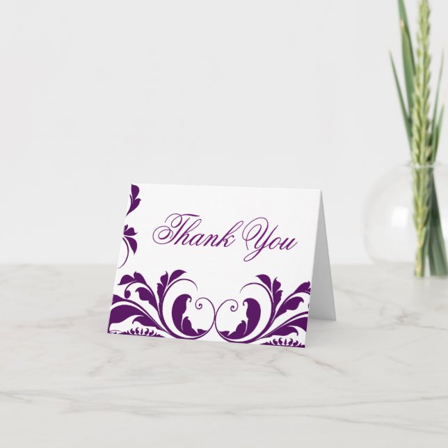 Chic Lila Damask Flourish Tackkort Cards (Framsida)