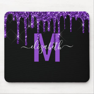 Chic Lila Drickning Glitter Monogram Namn Musmatta