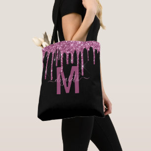 Chic Lila Drickning Glitter Monogram Namn tote Ba Tygkasse