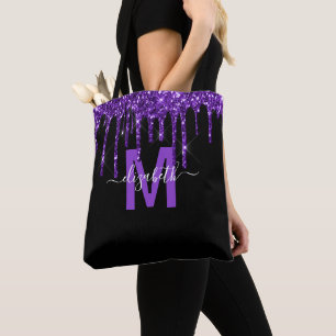 Chic Lila Drickning Glitter Monogram Namn Tygkasse