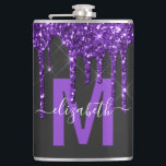 Chic Lila Dripping Glitter Monogram Namn Fickplunta<br><div class="desc">Den här personligen i chic har en gräns överst på faux lila som droppar glitter med gnistor. I mitten är ditt monogram första gången i lila med ditt namn i ett vitt skript med elegant i svart förtecken. Gör en unik glitter- och glam-design för den speciella flickan i ditt liv....</div>