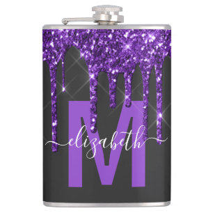 Chic Lila Dripping Glitter Monogram Namn Fickplunta