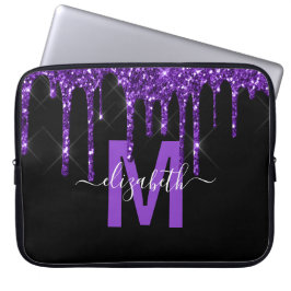 Chic Lila Dripping Glitter Monogram Namn Laptop Fodral