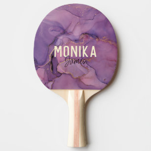 Chic Lila Faux Guld Glitter Marble Monogram Pingisracket