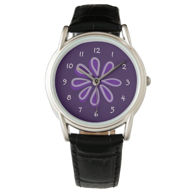 Chic Lila Flower Doodle Armbandsur (Framsida)