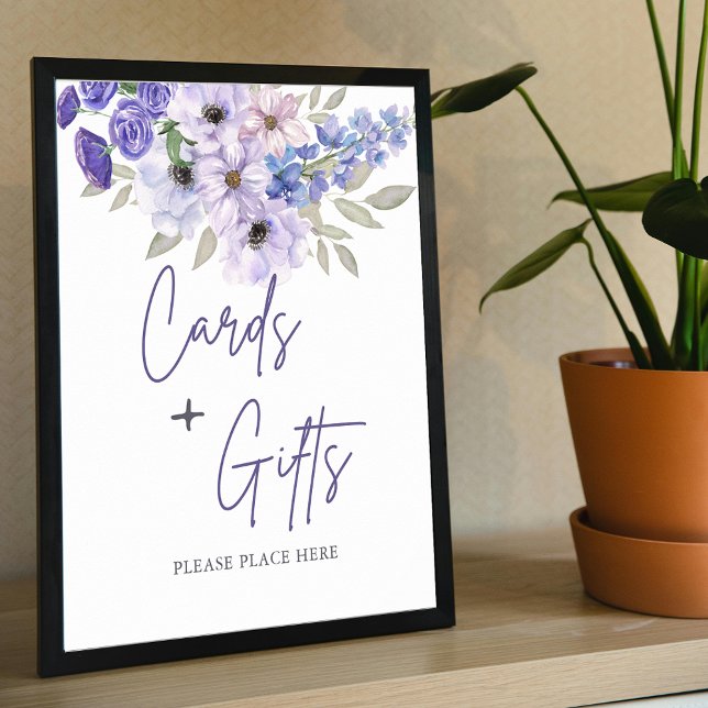 Chic Lila Flower Script Möhippa Favoriter Poster (Chic Purple Flower Script Bridal Shower Favors Poster)