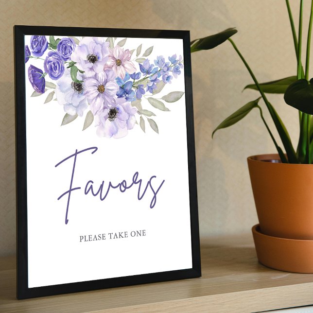 Chic Lila Flower Script Möhippa Favoriter Poster (Chic Purple Flower Script Bridal Shower Favors Poster)