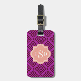 Chic lila giglistig nyckel mönster monogram bagagebricka