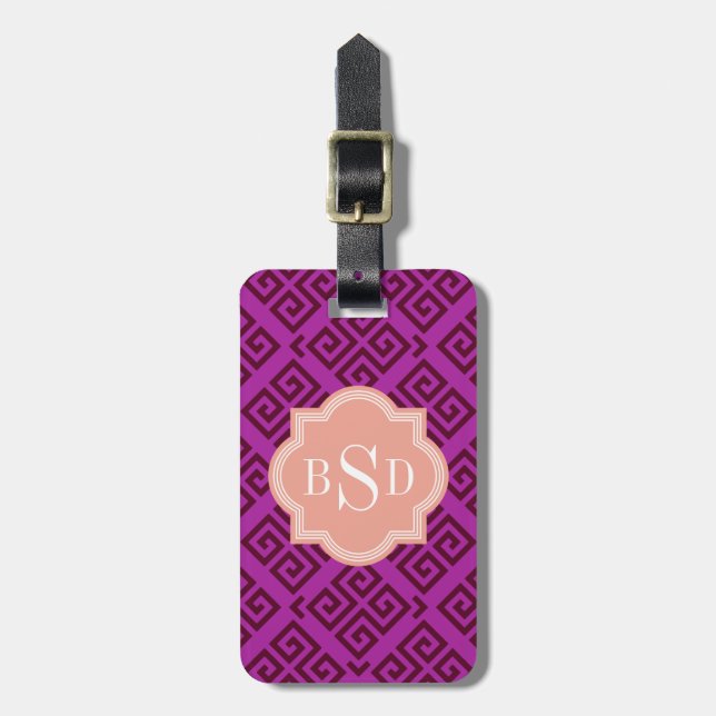 Chic lila giglistig nyckel mönster monogram bagagebricka (Vertikal Framsida)