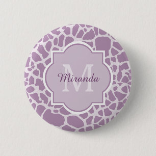 Chic Lila Giraffe-utskrift med Monogram och Namn Knapp