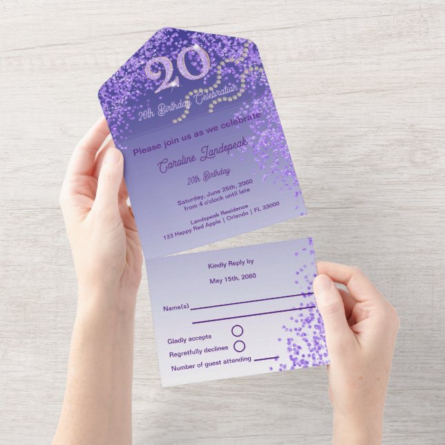 Chic Lila Glitter 20:e Grattis på födelsedagen all (Avrivbar del)