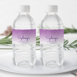 Chic Lila Glitter Drip 21:a födelsedag Party Vattenflaskor Etikett