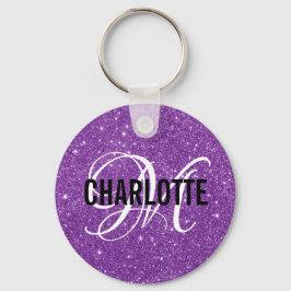 Chic lila glitter namn i huvudkedjan nyckelring