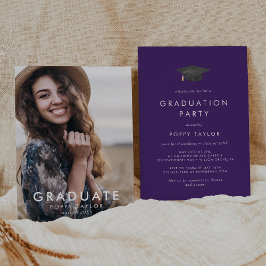 Chic Lila Grad Cap Photo Studentfest Inbjudningar