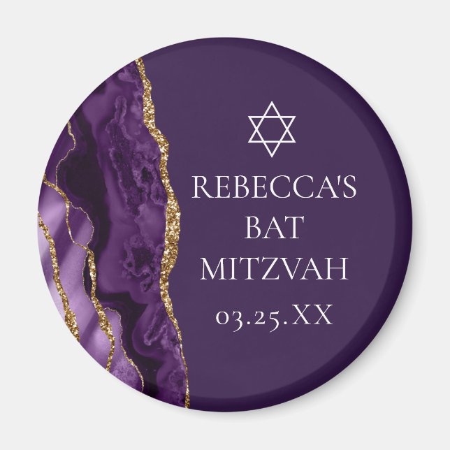 Chic Lila Guld Agate Bat mitzvah Party Anpassnings Magnet (Framsidan)