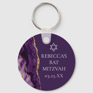 Chic Lila Guld Agate Bat mitzvah Party Anpassnings Nyckelring