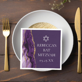 Chic Lila Guld Agate Bat mitzvah Party Pappersservett