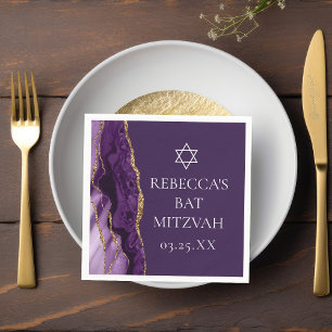 Chic Lila Guld Agate Bat mitzvah Party Pappersservett