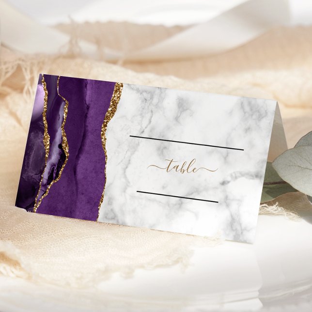 Chic Lila Guld Agate Marble Bröllop Placeringskort (Skapare uppladdad)