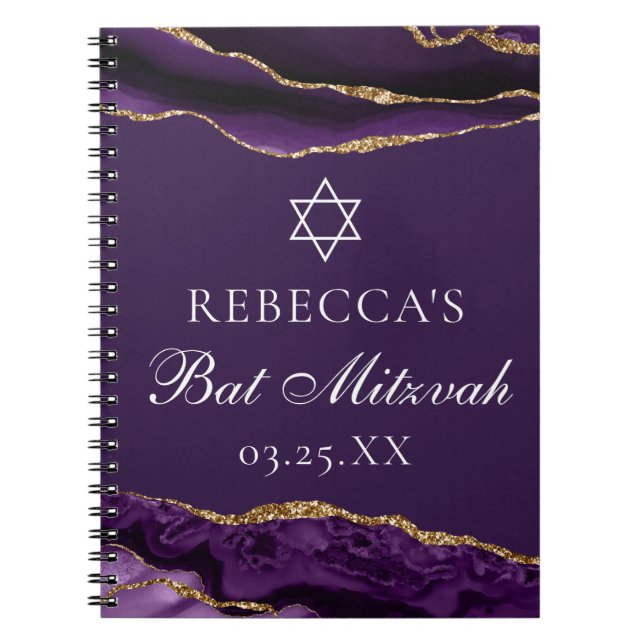 Chic Lila Guld Bat mitzvah Personligen Anteckningsbok (Framsidan)