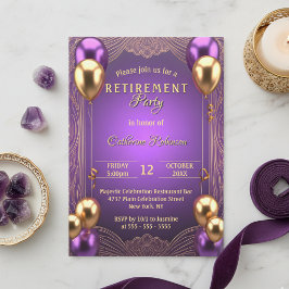 Chic Lila Guld Blegon Art Deco Pension Party Inbjudningar