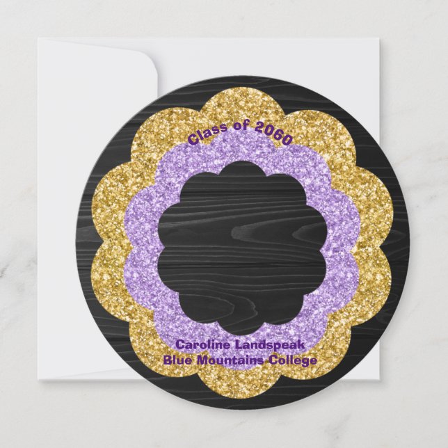 Chic Lila Guld Blommigt Photo Studentfest Inbjudningar (Framsida)