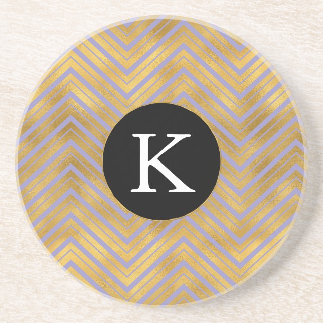 Chic Lila Guld Chevron Monogram Underlägg (Framsidan)