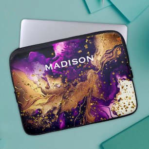 Chic lila guld faux glitter marbling monogram laptop fodral