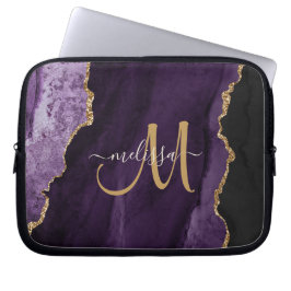 Chic Lila Guld Glitter Agate Anpassningsbar Monogr Laptop Fodral