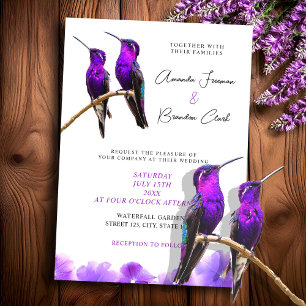 Chic Lila Hummingbird och Petals Bröllop Inbjudningar